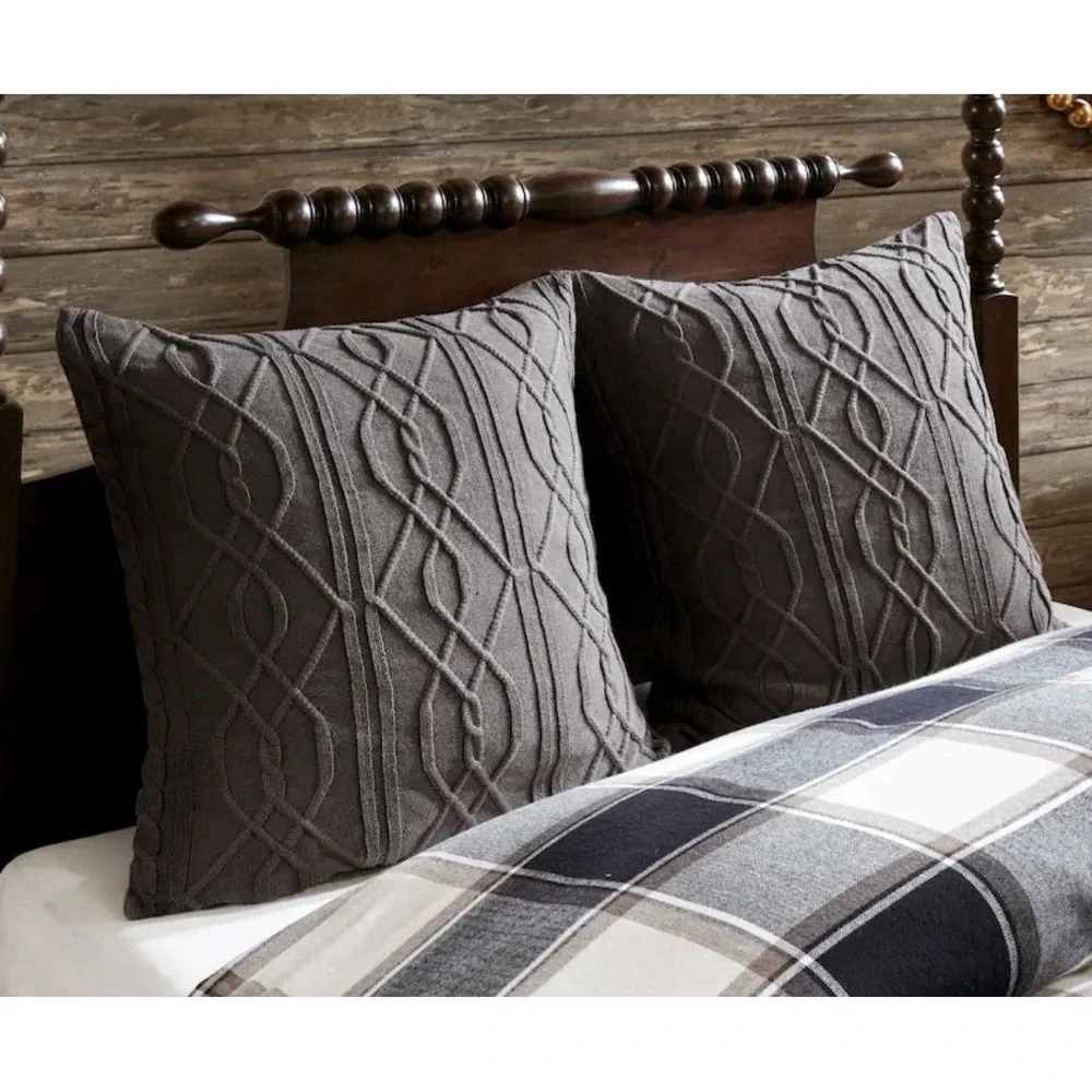Signature Madison Park‎ Cozy Gray Chunky Sweater Knit Pillow Sham Cover 24x24